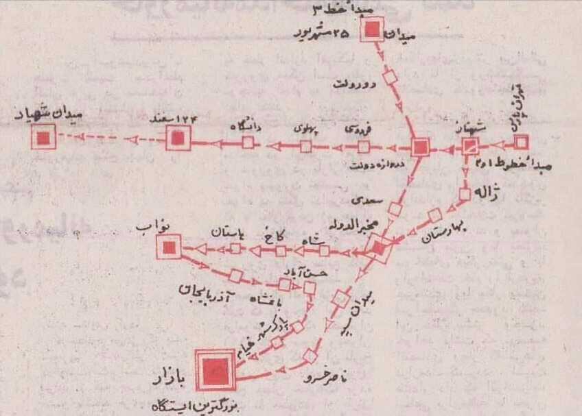 نقشه متروی تهران با جزئیات در سال 1353.